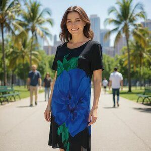 Vintage JEFFREY & DARA Hawaiian Tropical Shift Dress Women's 14 Floral Rayon USA